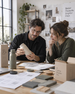 Designers working together on a packaging project